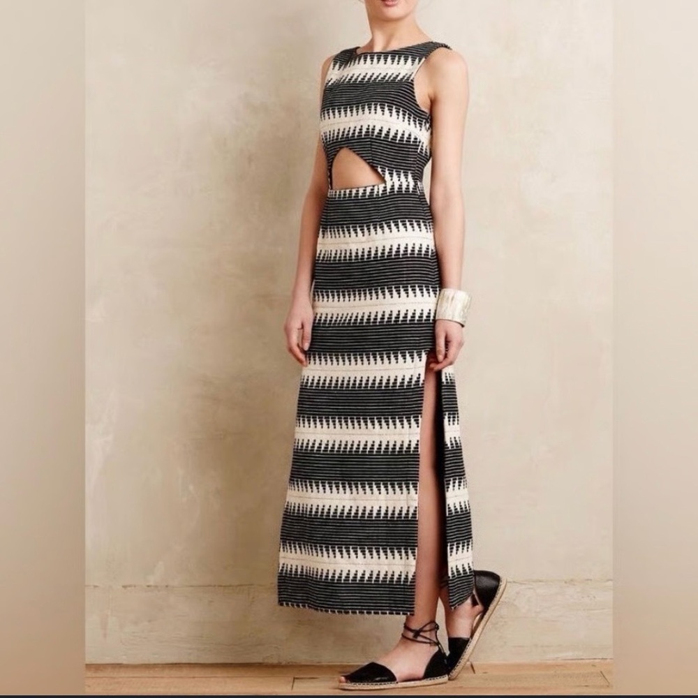 Mara Hoffman Black and Cream Striped Cutout Maxi Dress